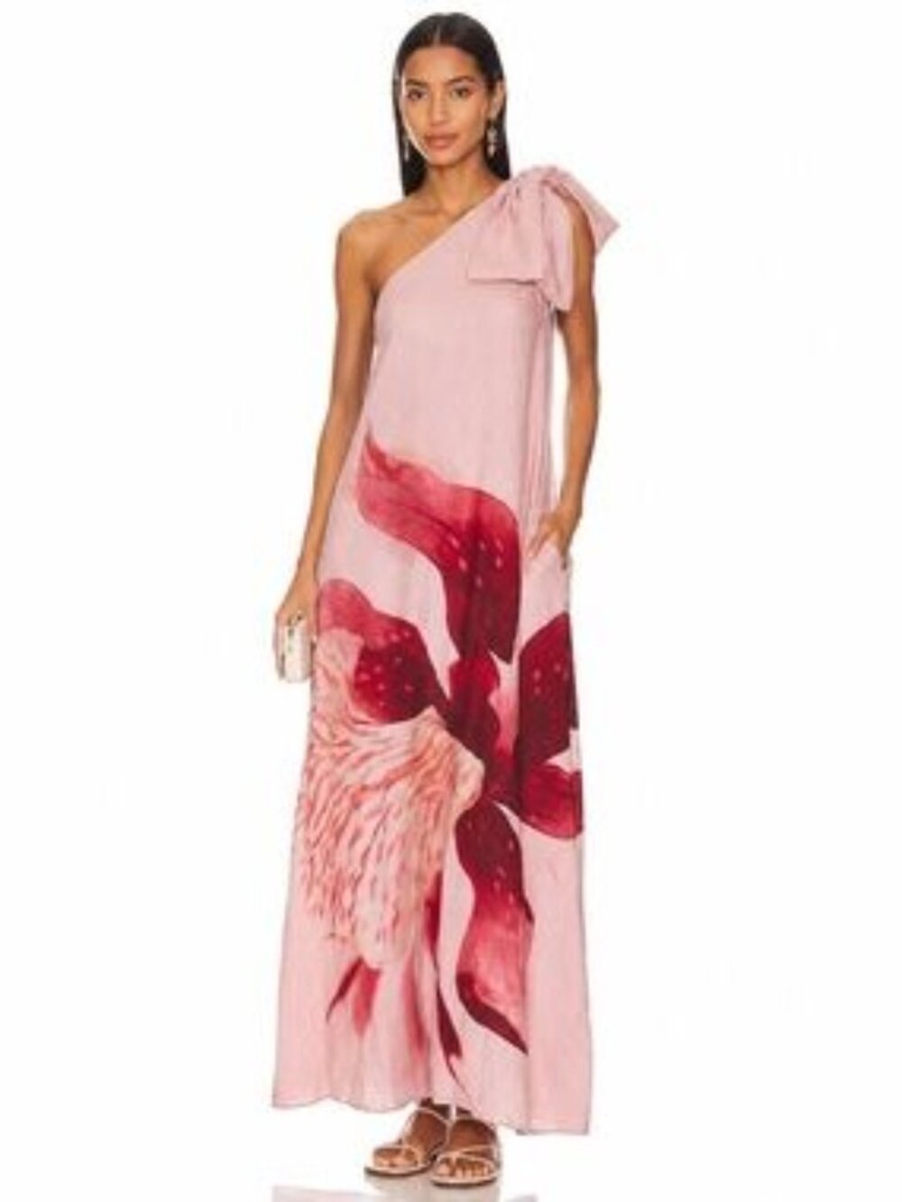 WHITE | CLOSET ELEMENTS Floral One Shoulder Linen Blend Dress SIZE SMALL
